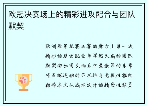 欧冠决赛场上的精彩进攻配合与团队默契